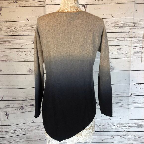 C By Bloomingdale's Dip Dyed Cashmere Asymmetrical Sweater black tan size XS - Picture 9 of 11